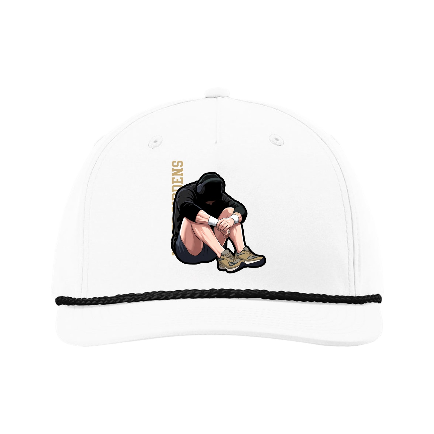 Five-Panel Classic Rope Cap — Name Vertical in White