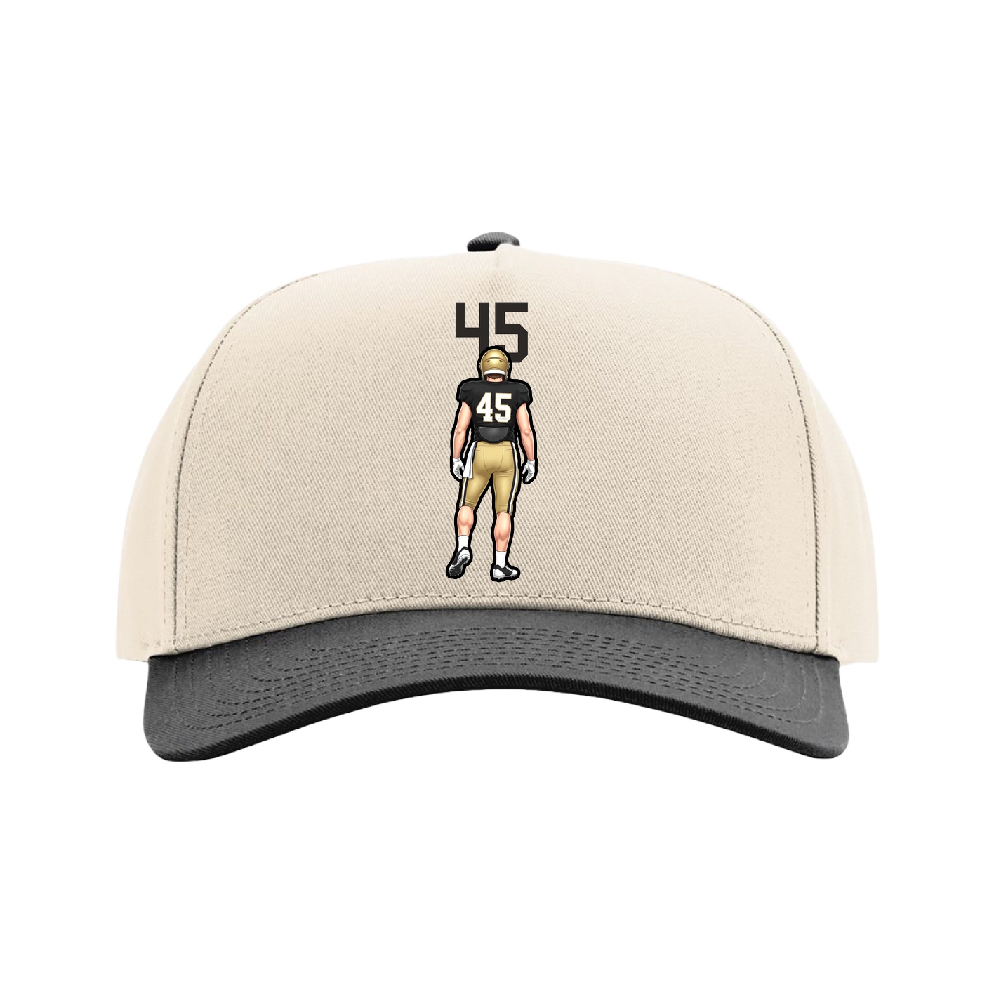 Full Fabric Five-Panel Champ Cap — Number Top in Cream/Black