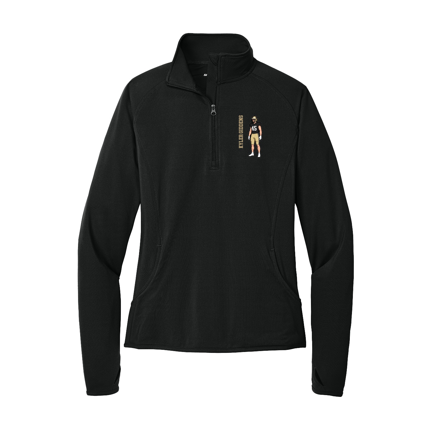 Women's Q-Zip Pullover — Name Vertical in Black