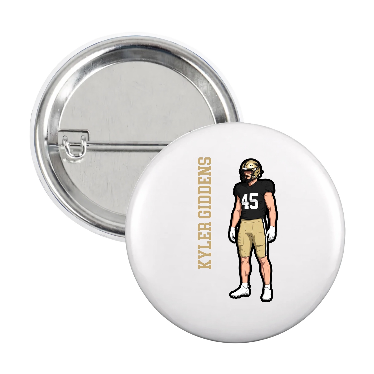 Game Day Button — Name Vertical in White