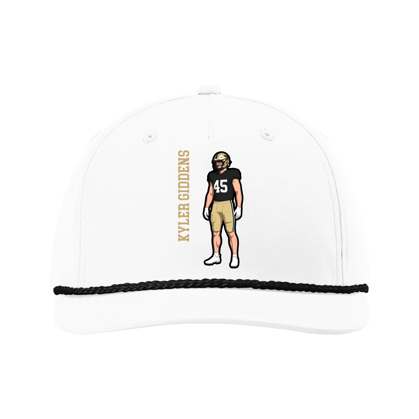 Five-Panel Classic Rope Cap — Name Vertical in White