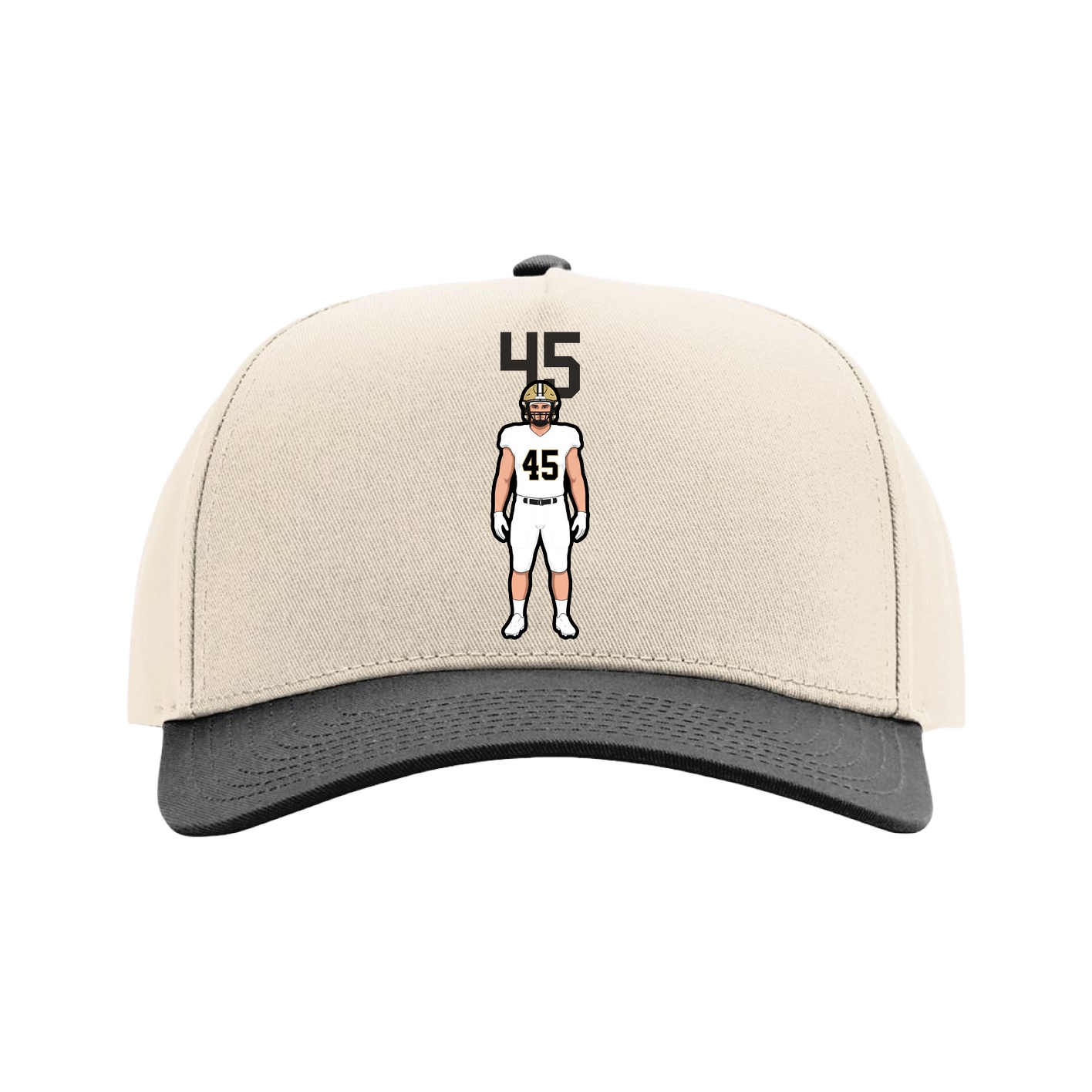 Full Fabric Five-Panel Champ Cap — Number Top in Cream/Black