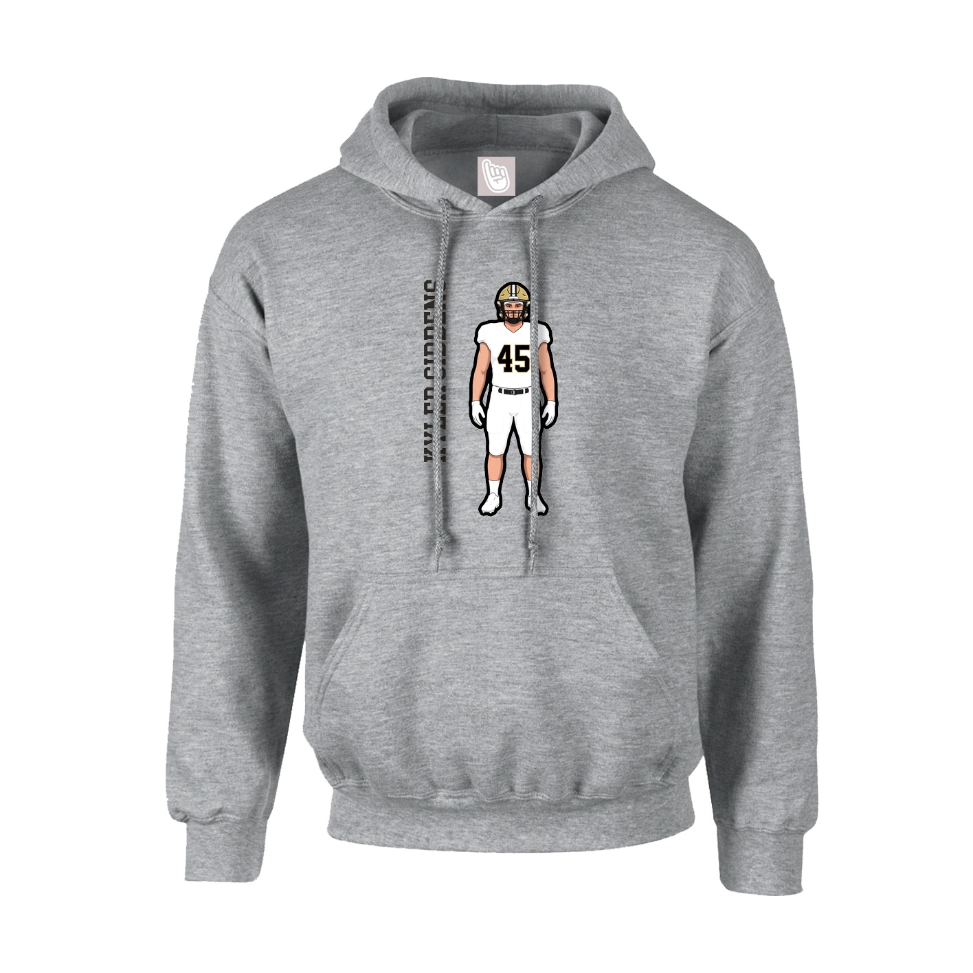 Hoodie — Name Vertical in Grey