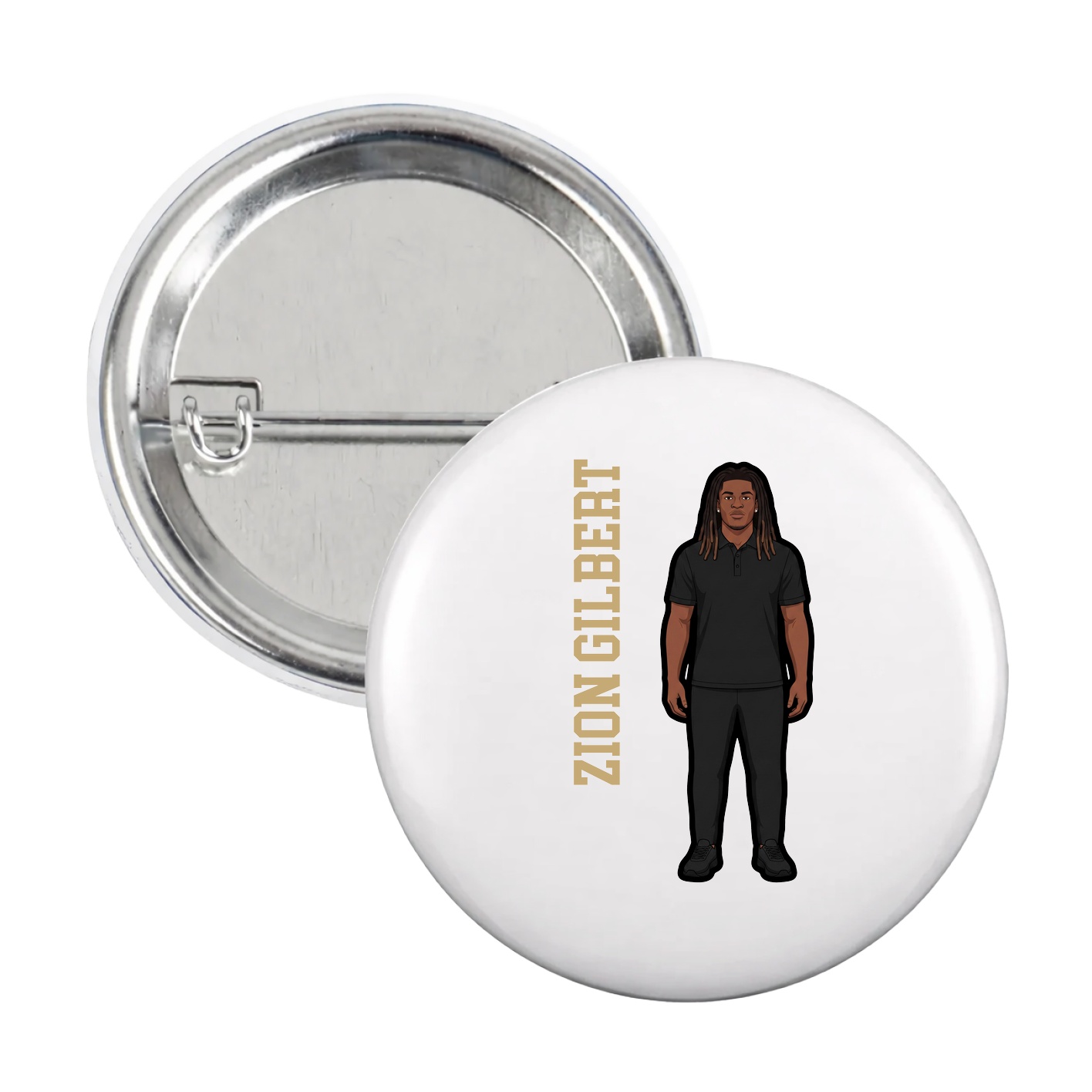 Game Day Button — Name Vertical in White