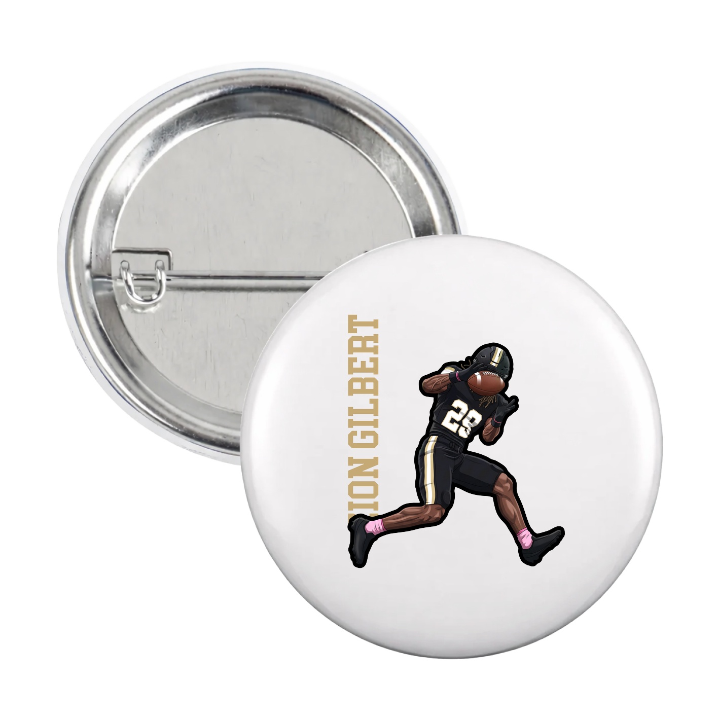 Game Day Button — Name Vertical in White