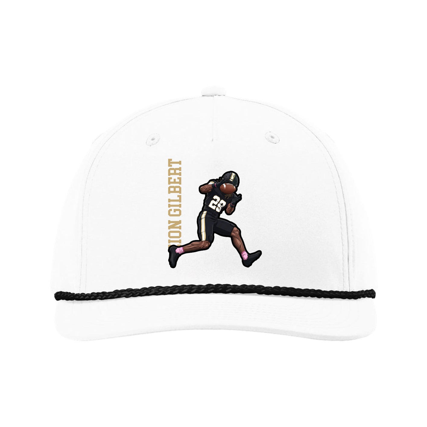 Five-Panel Classic Rope Cap — Name Vertical in White