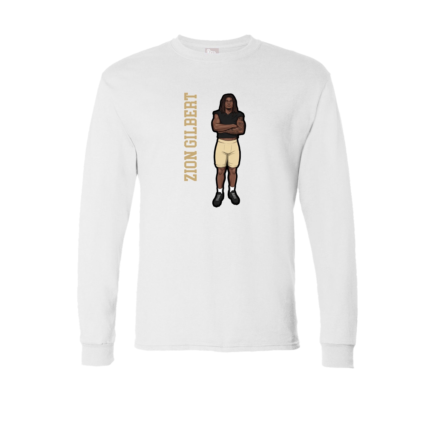 Long Sleeve Tee — Name Vertical in White