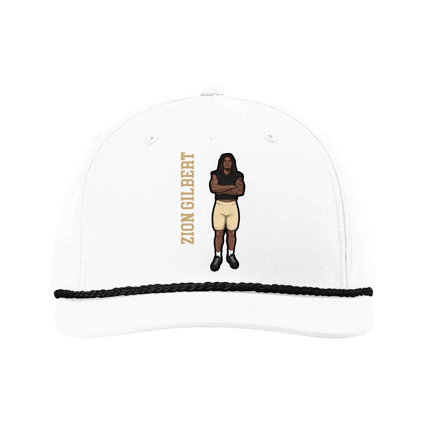Five-Panel Classic Rope Cap — Name Vertical in White