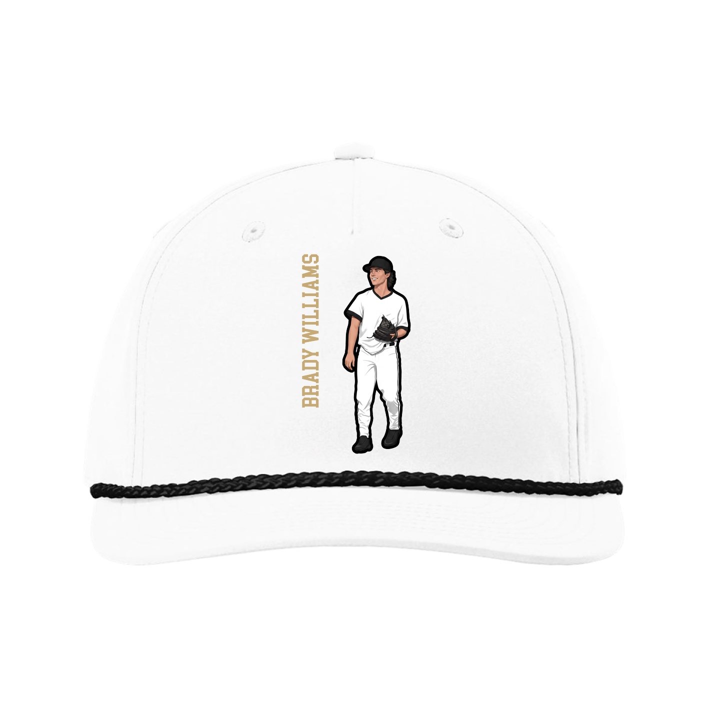 Five-Panel Classic Rope Cap — Name Vertical in White