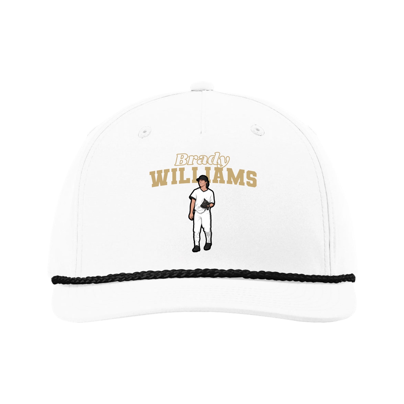 Five-Panel Classic Rope Cap — Name Arch in White