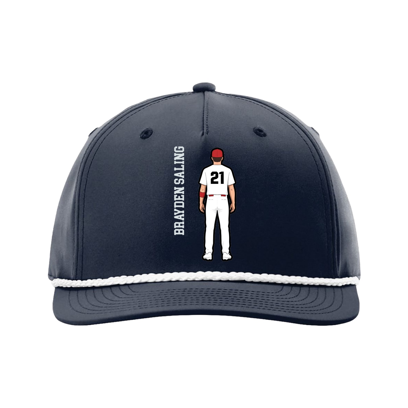 Five-Panel Classic Rope Cap — Name Vertical in Navy