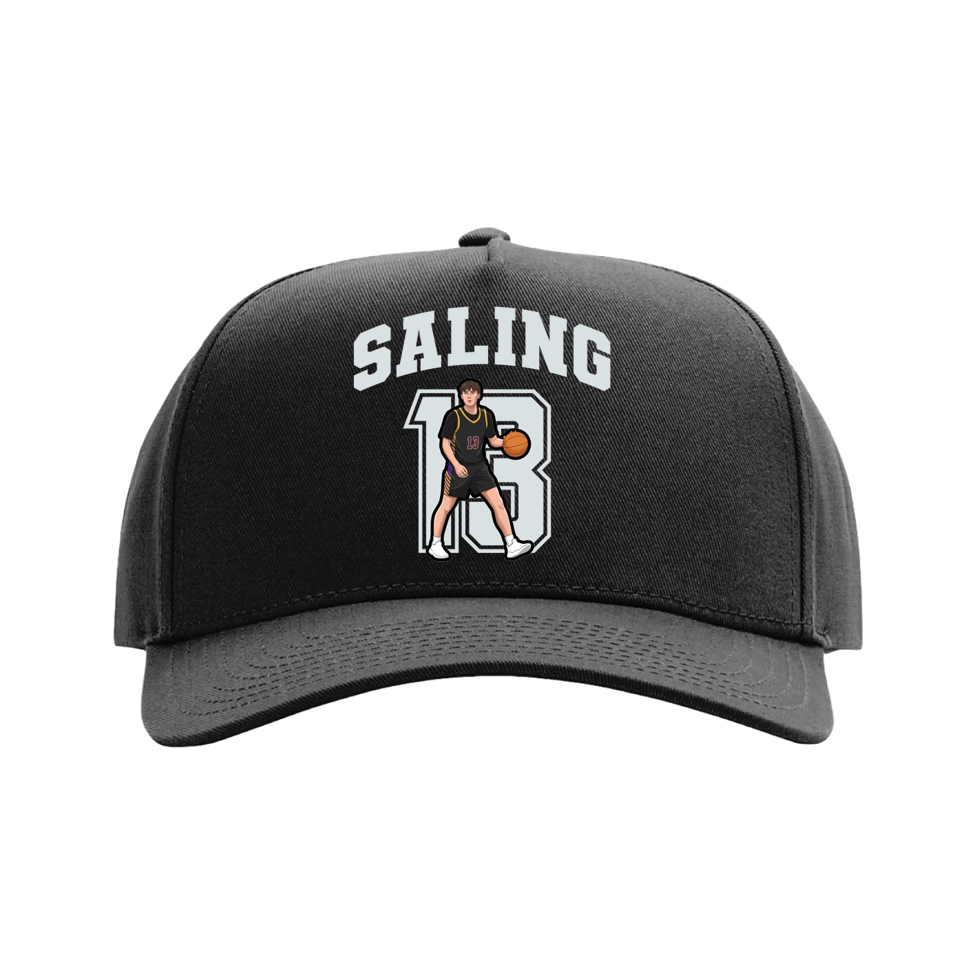 Full Fabric Five-Panel Champ Cap — Number in Black