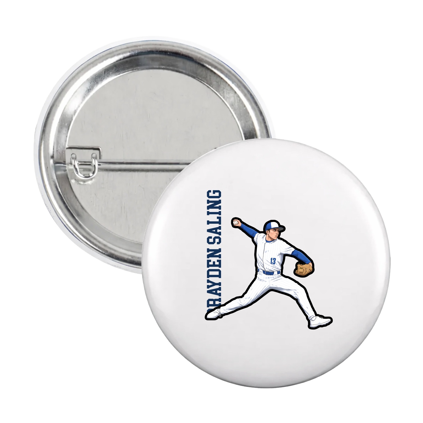 Game Day Button — Name Vertical in White