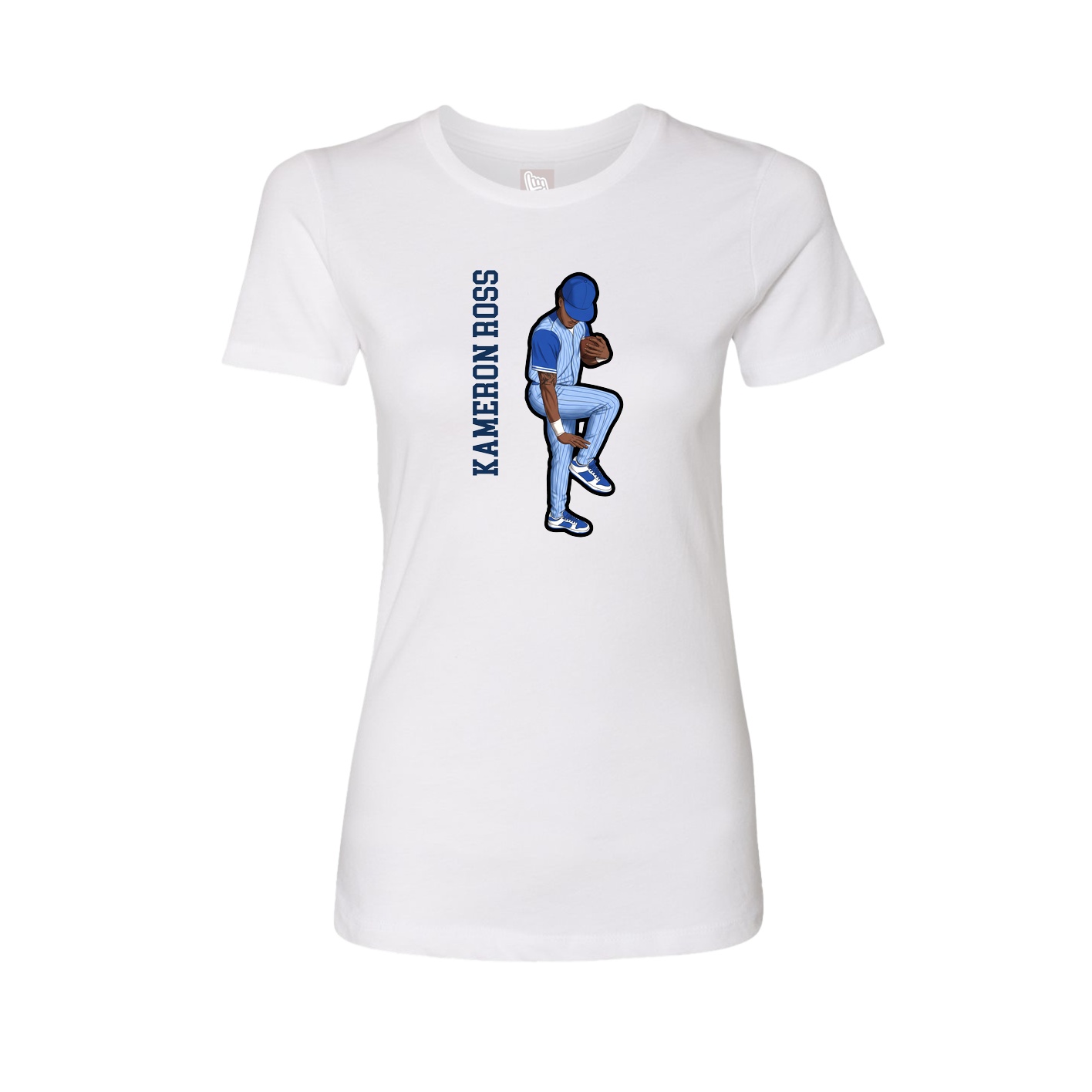 Fitted Women's Tee — Name Vertical in White