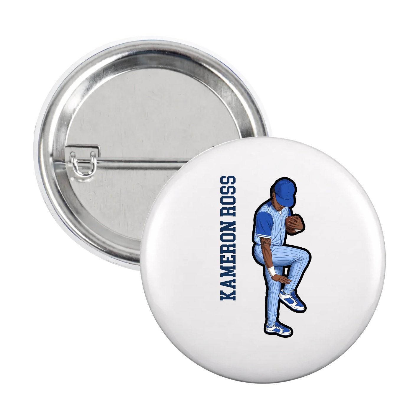 Game Day Button — Name Vertical in White