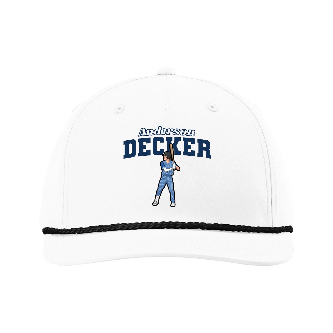 Five-Panel Classic Rope Cap — Name Arch in White