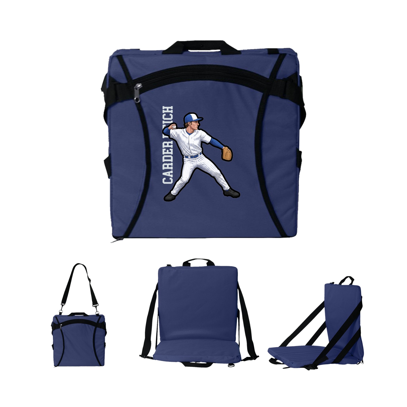 Folding Stadium Seat — Name Vertical in Navy