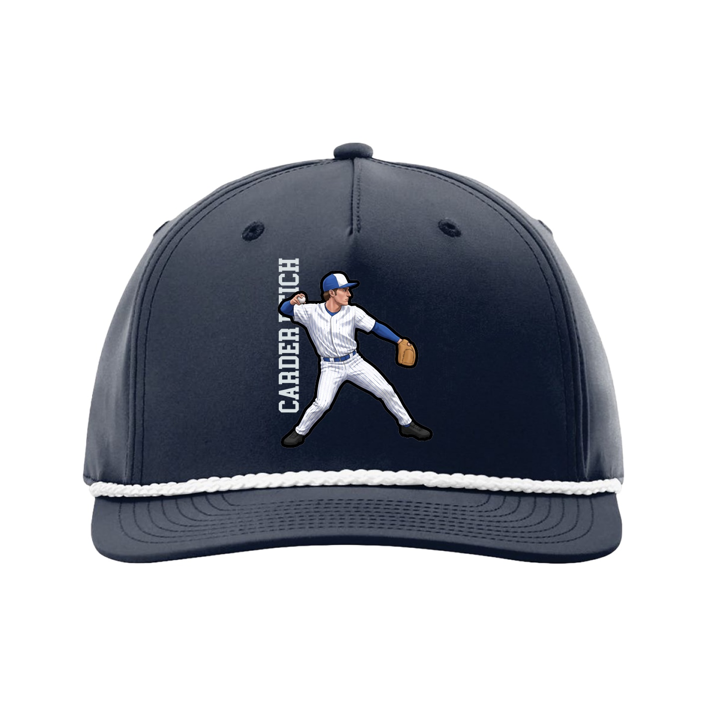 Five-Panel Classic Rope Cap — Name Vertical in Navy