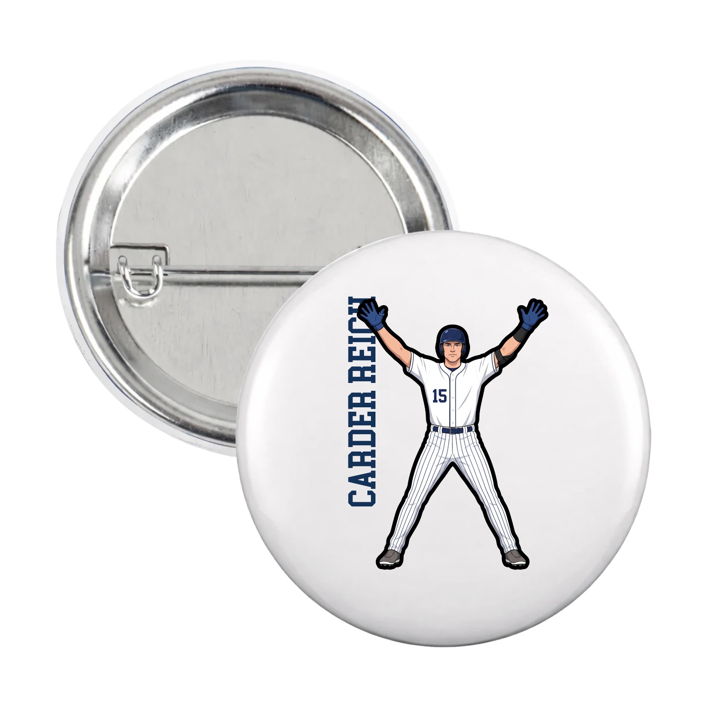 Game Day Button — Name Vertical in White