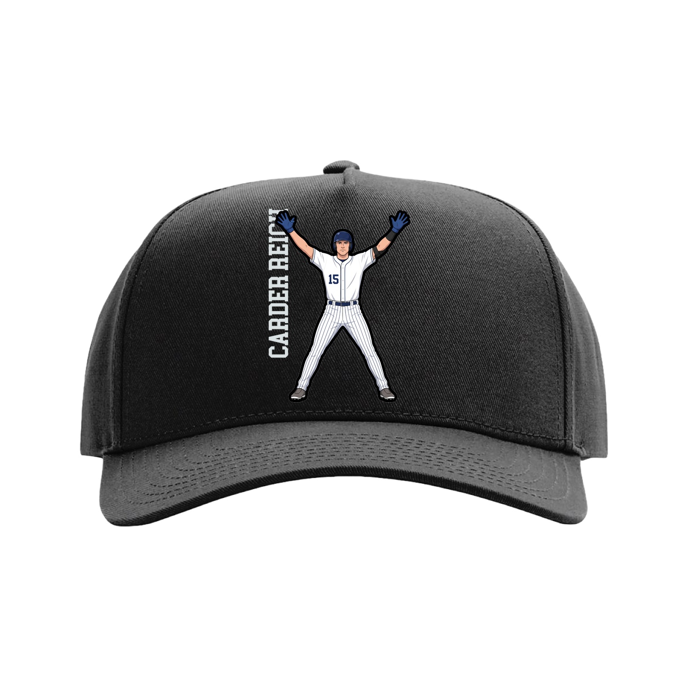 Full Fabric Five-Panel Champ Cap — Name Vertical in Black