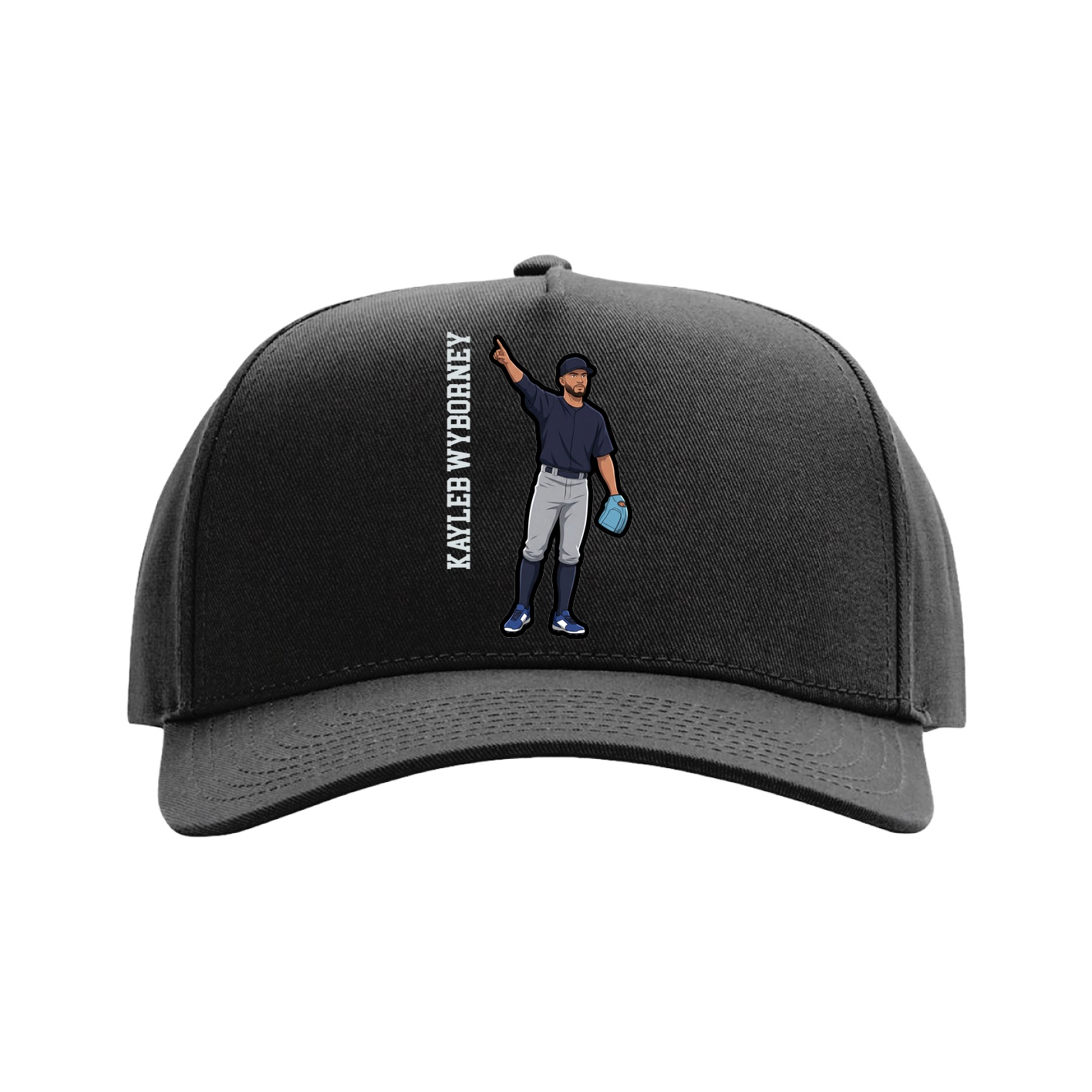 Full Fabric Five-Panel Champ Cap — Name Vertical in Black