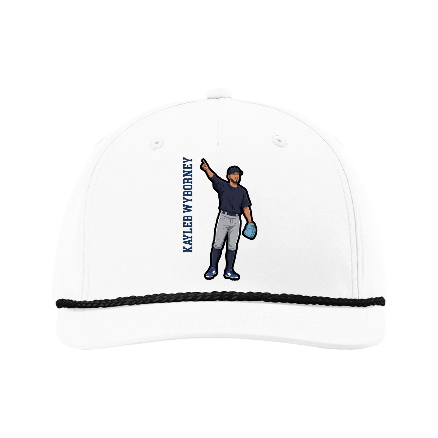 Five-Panel Classic Rope Cap — Name Vertical in White