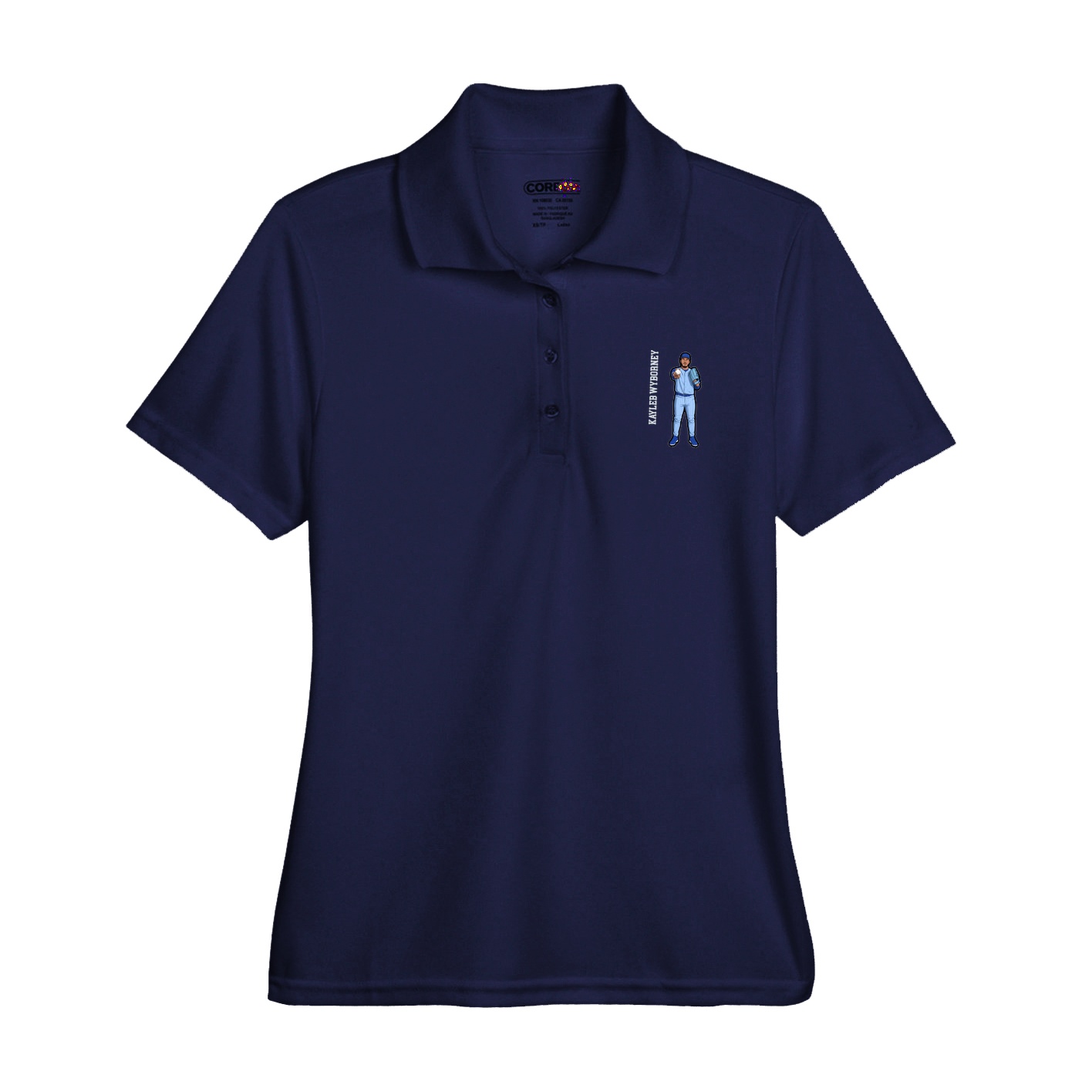 Womens Performance Polo — Name Vertical in Navy