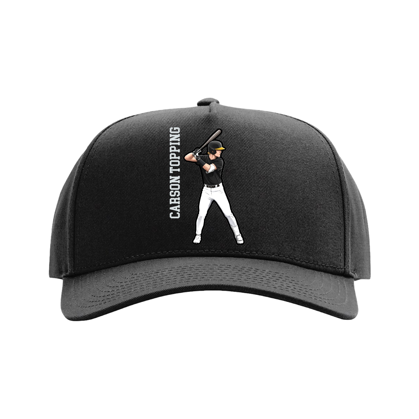 Full Fabric Five-Panel Champ Cap — Name Vertical in Black