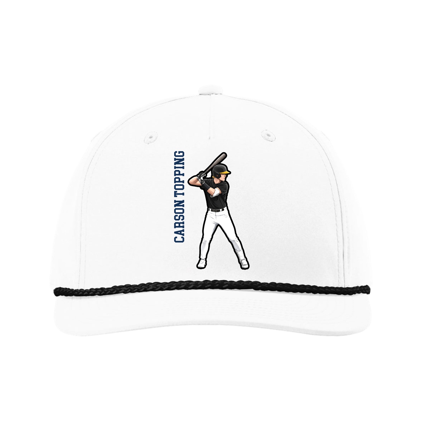 Five-Panel Classic Rope Cap — Name Vertical in White