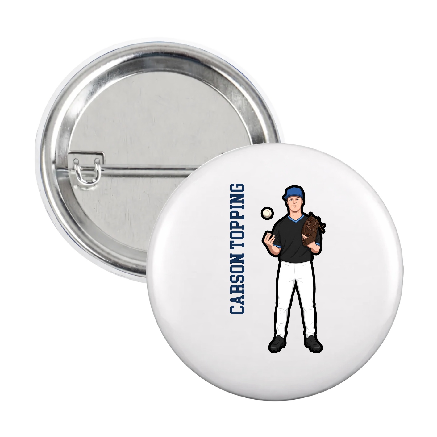 Game Day Button — Name Vertical in White