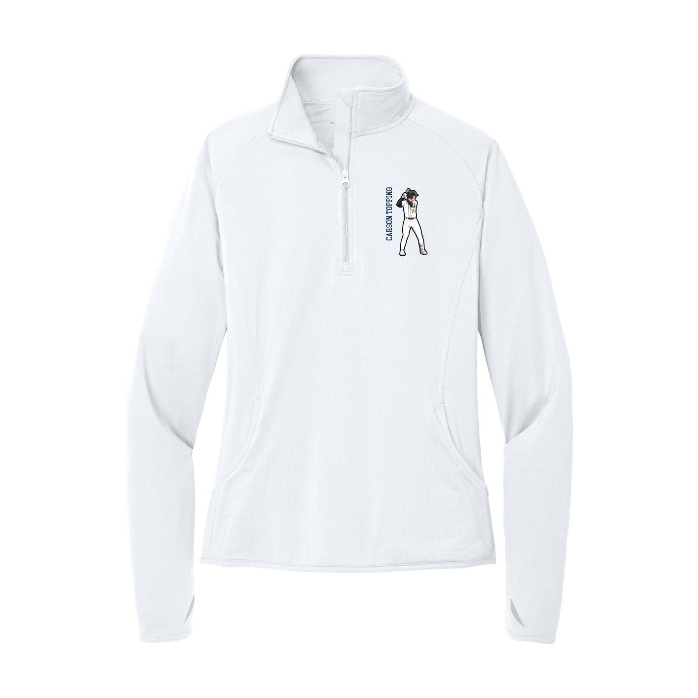 Women's Q-Zip Pullover — Name Vertical in White