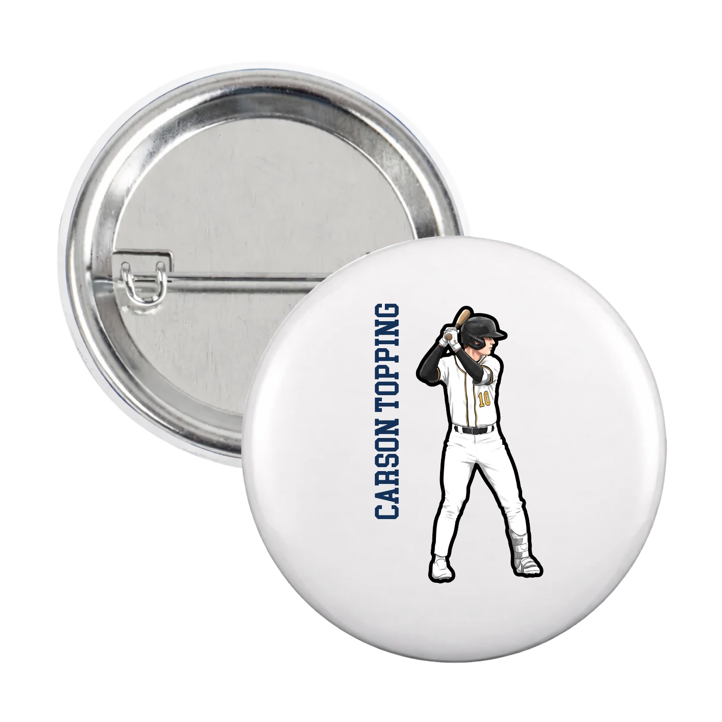 Game Day Button — Name Vertical in White