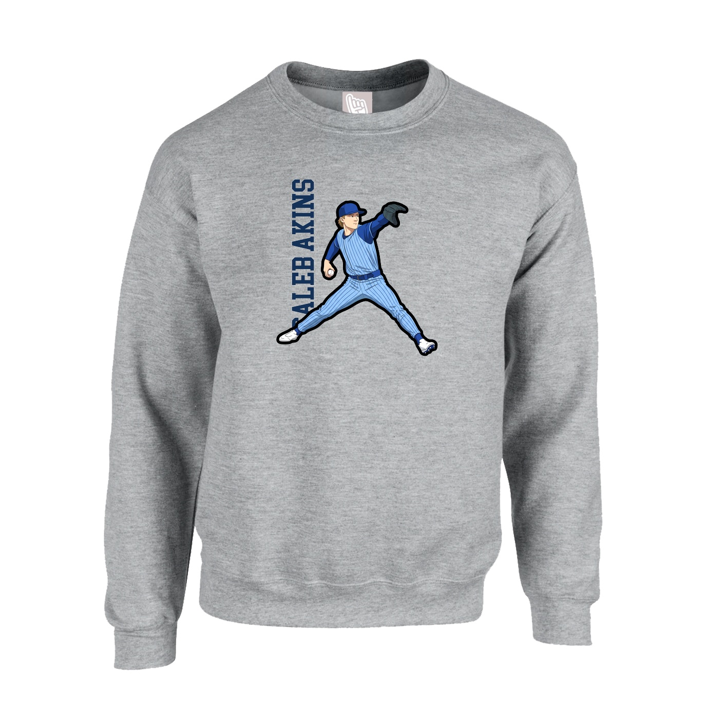 Fleece Crew — Name Vertical in Grey