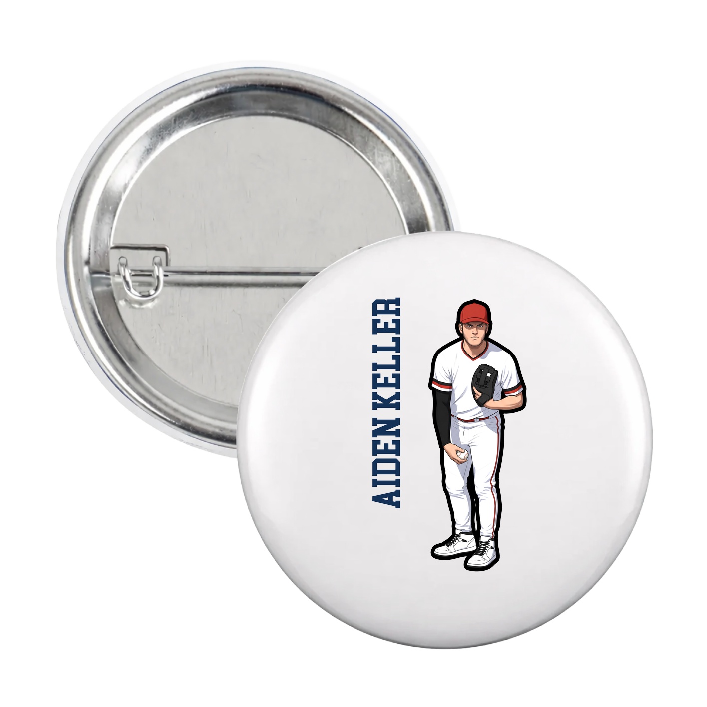Game Day Button — Name Vertical in White