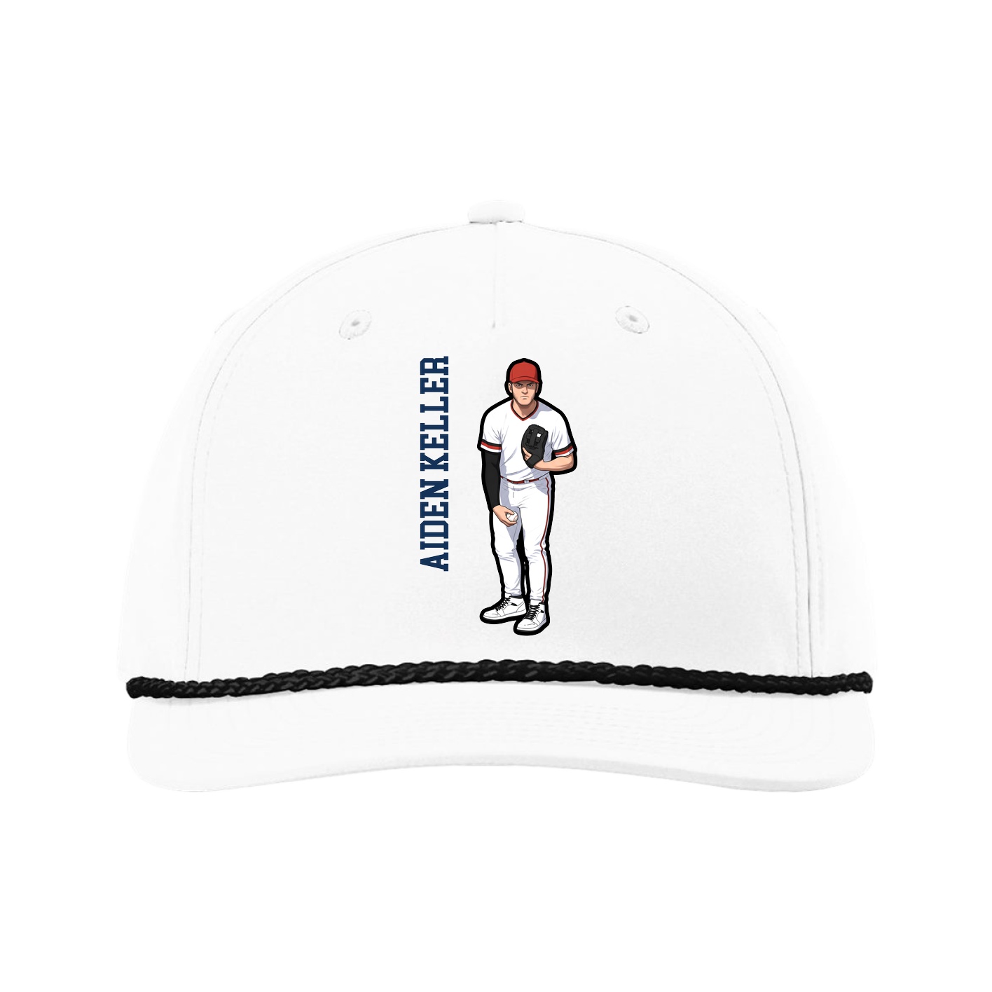 Five-Panel Classic Rope Cap — Name Vertical in White