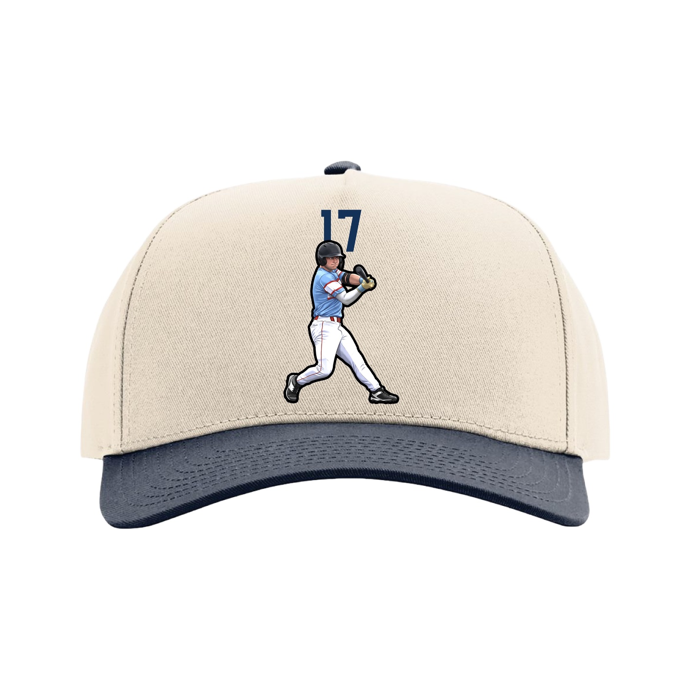 Full Fabric Five-Panel Champ Cap — Number Top in Cream/Navy