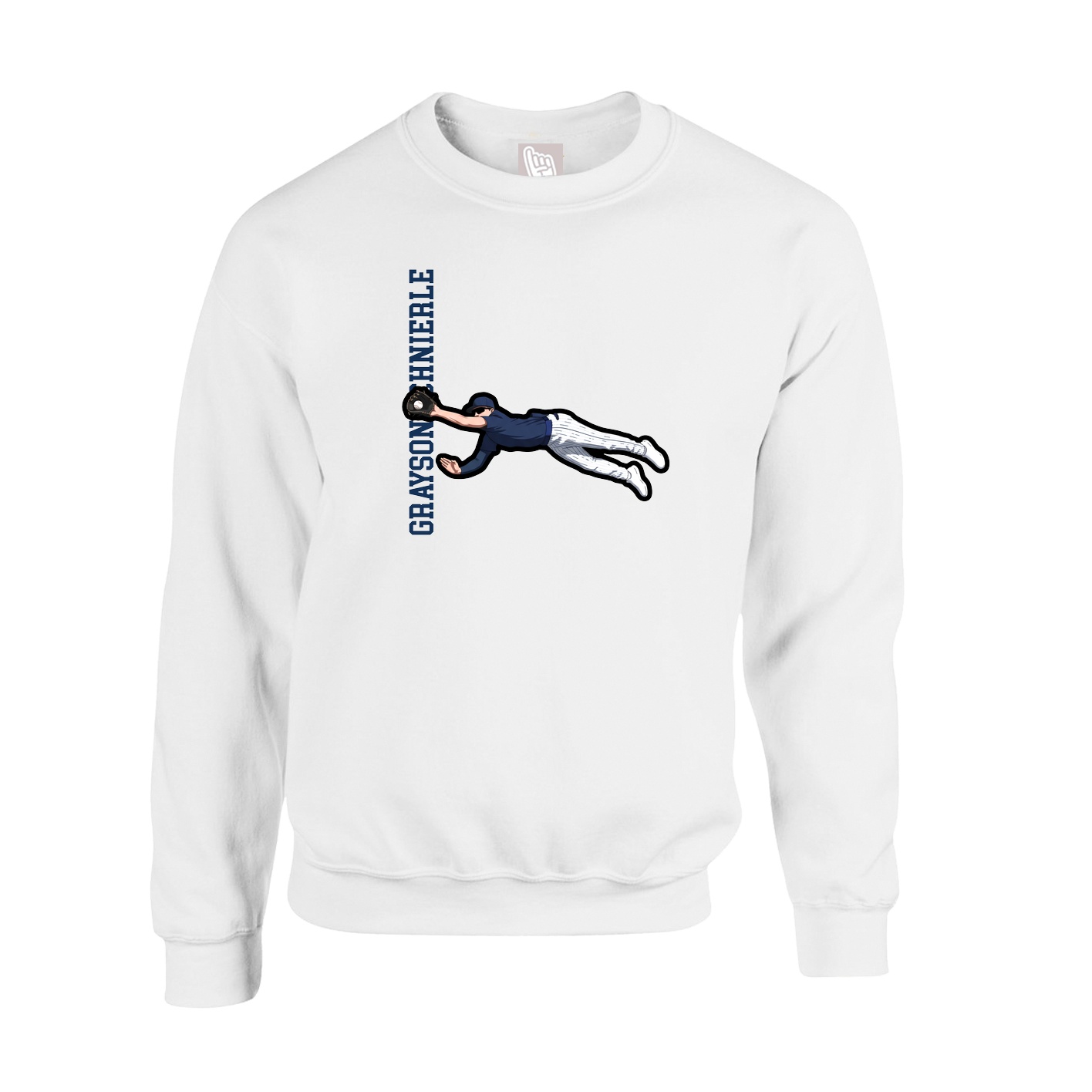 Fleece Crew — Name Vertical in White
