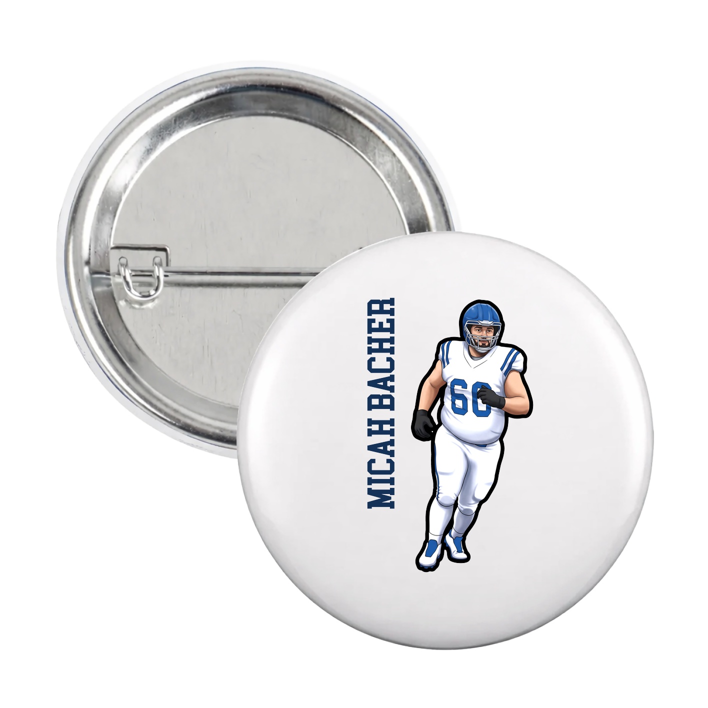 Game Day Button — Name Vertical in White