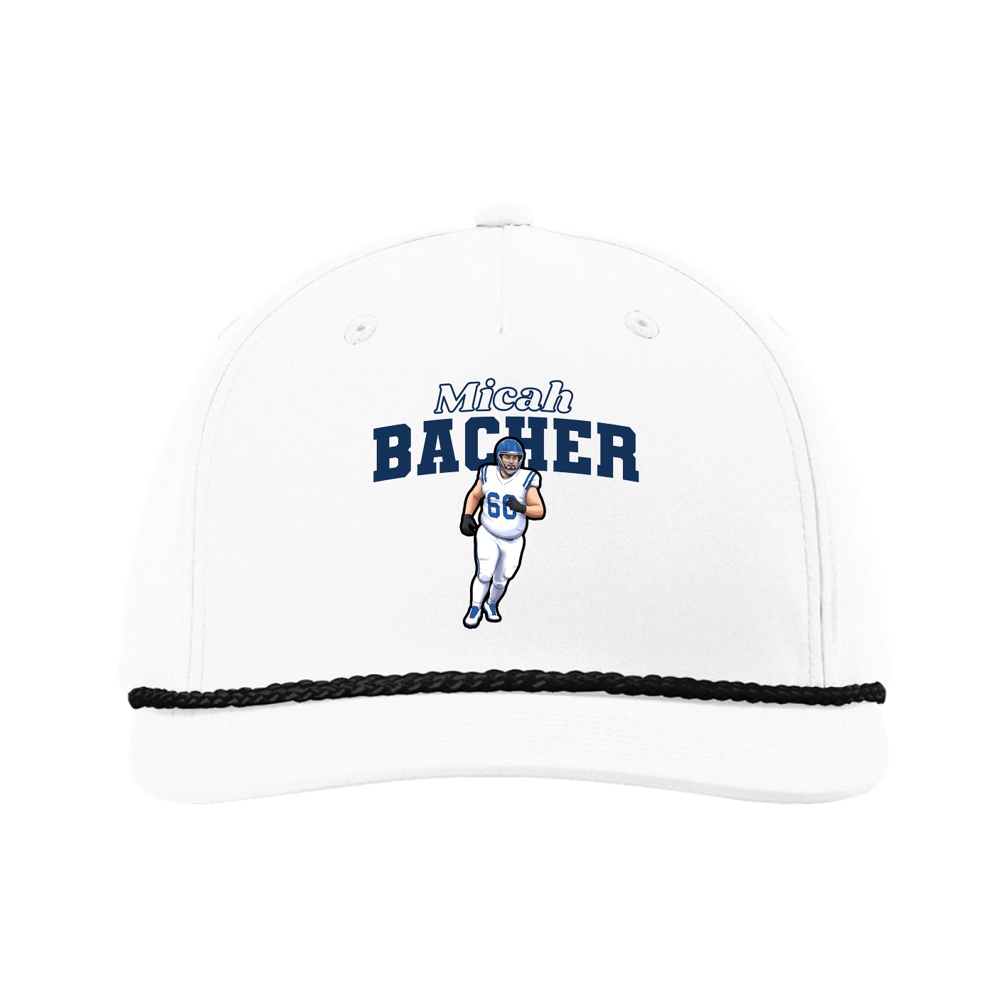 Five-Panel Classic Rope Cap — Name Arch in White