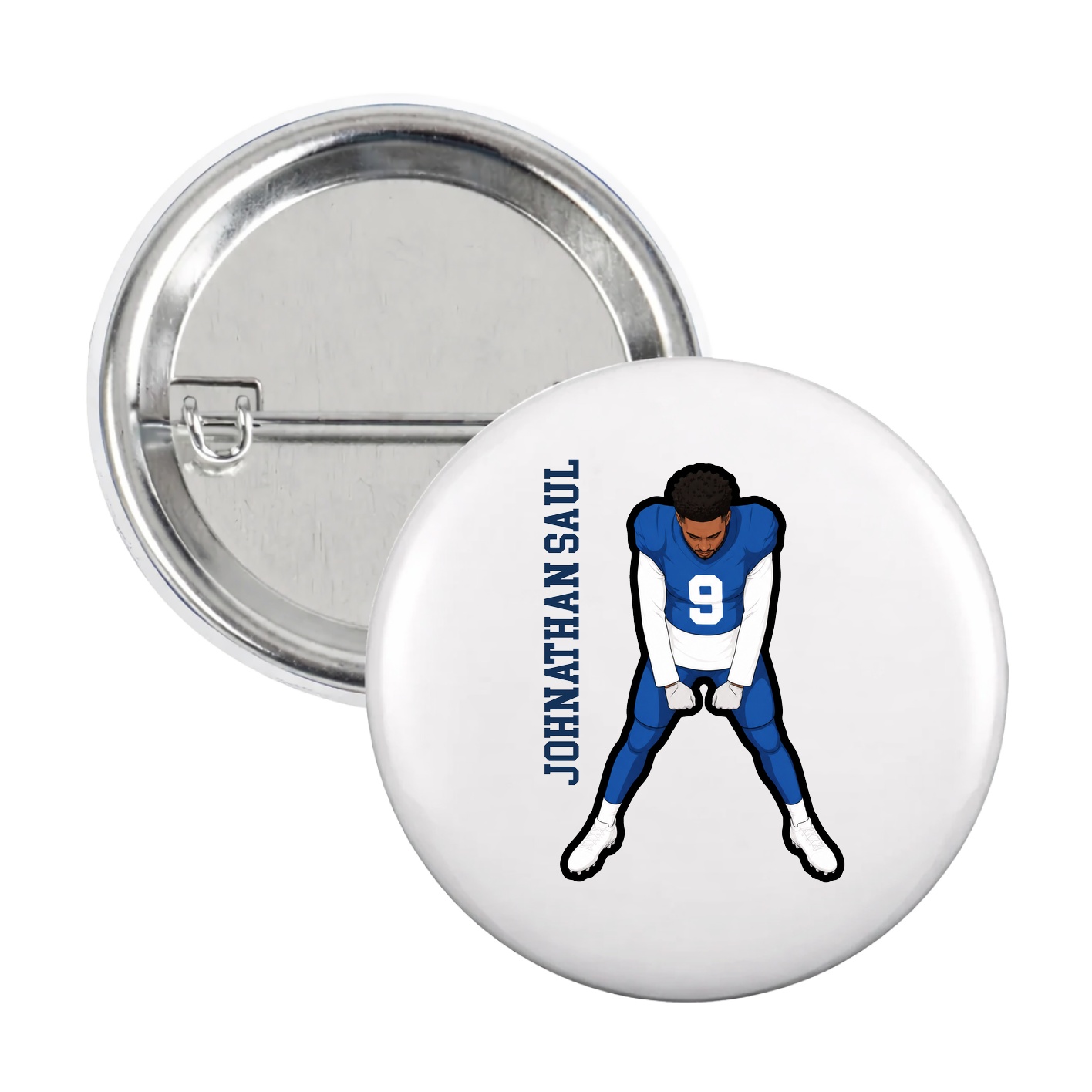 Game Day Button — Name Vertical in White