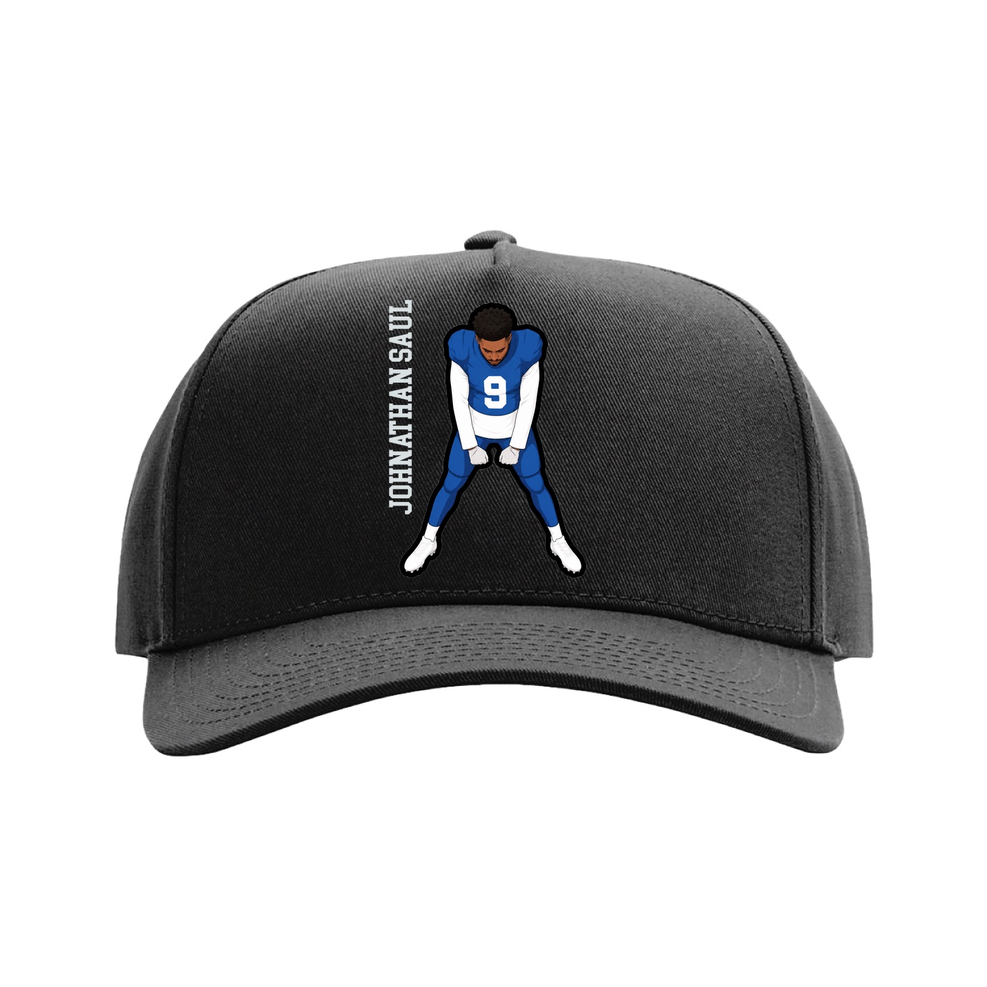 Full Fabric Five-Panel Champ Cap — Name Vertical in Black