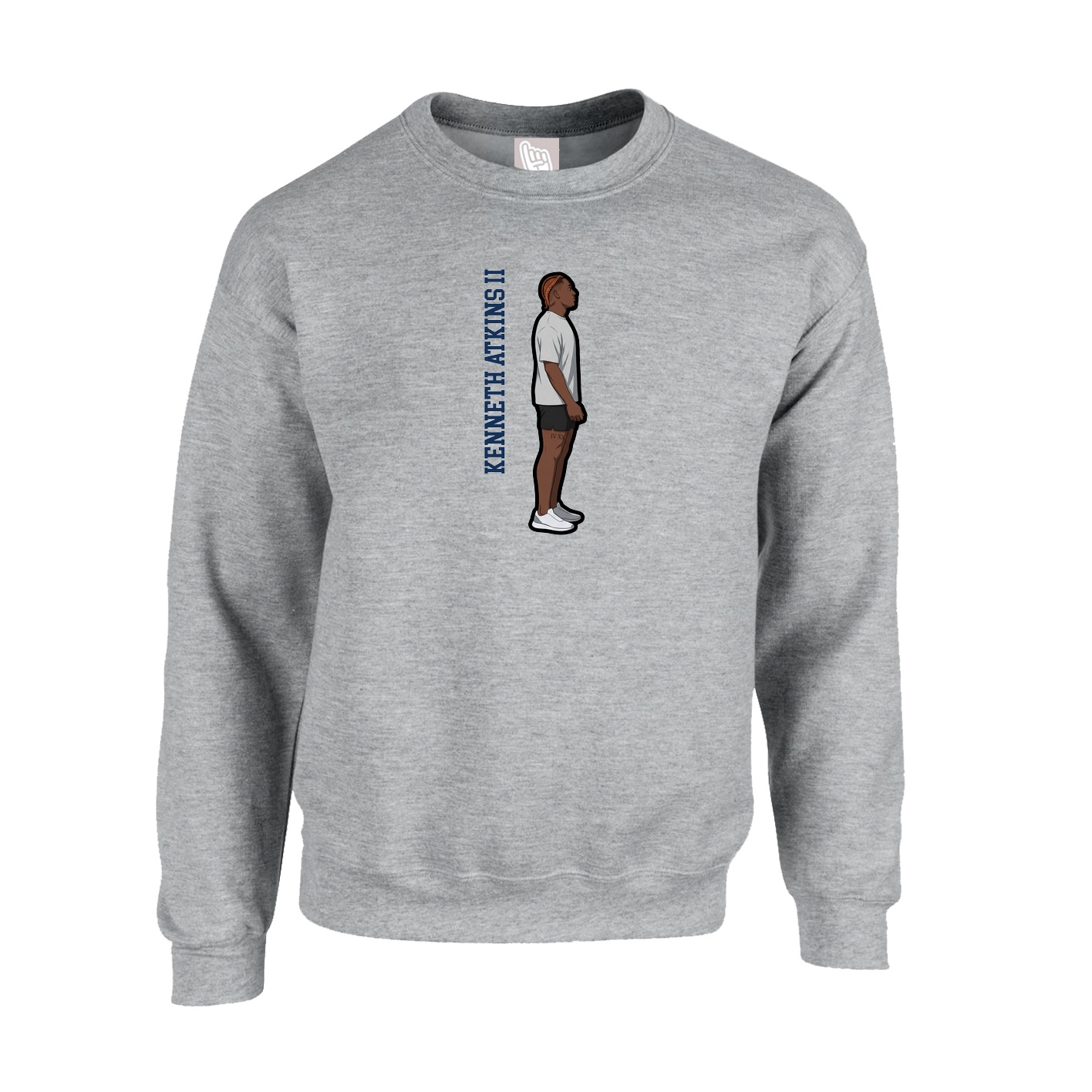 Fleece Crew — Name Vertical in Grey