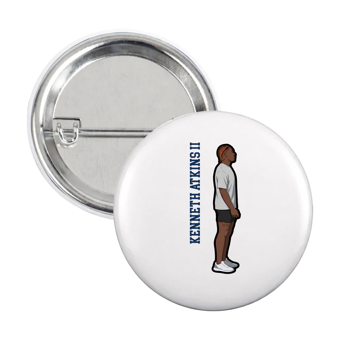 Game Day Button — Name Vertical in White