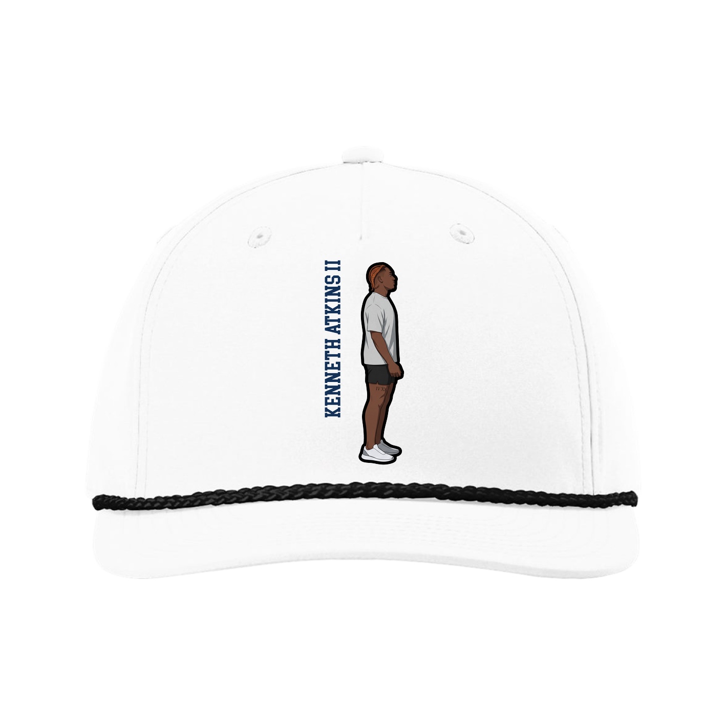 Five-Panel Classic Rope Cap — Name Vertical in White