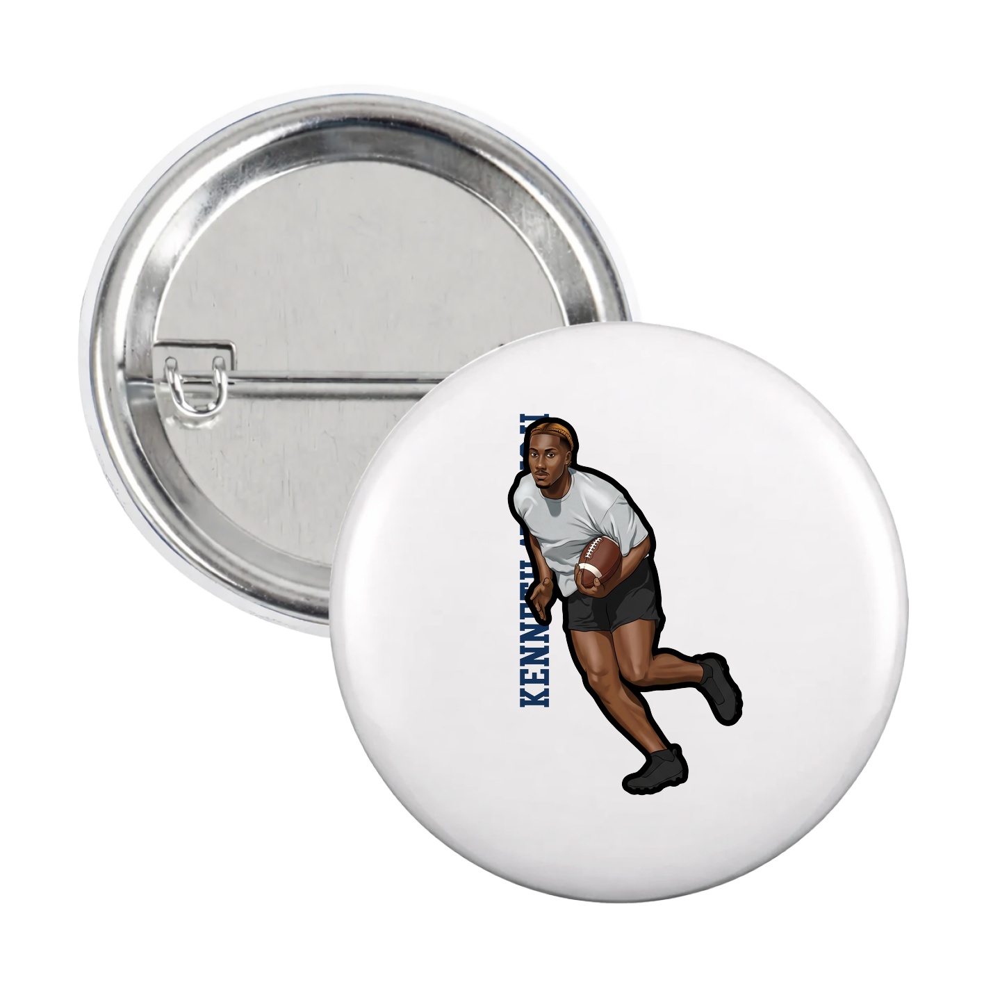 Game Day Button — Name Vertical in White
