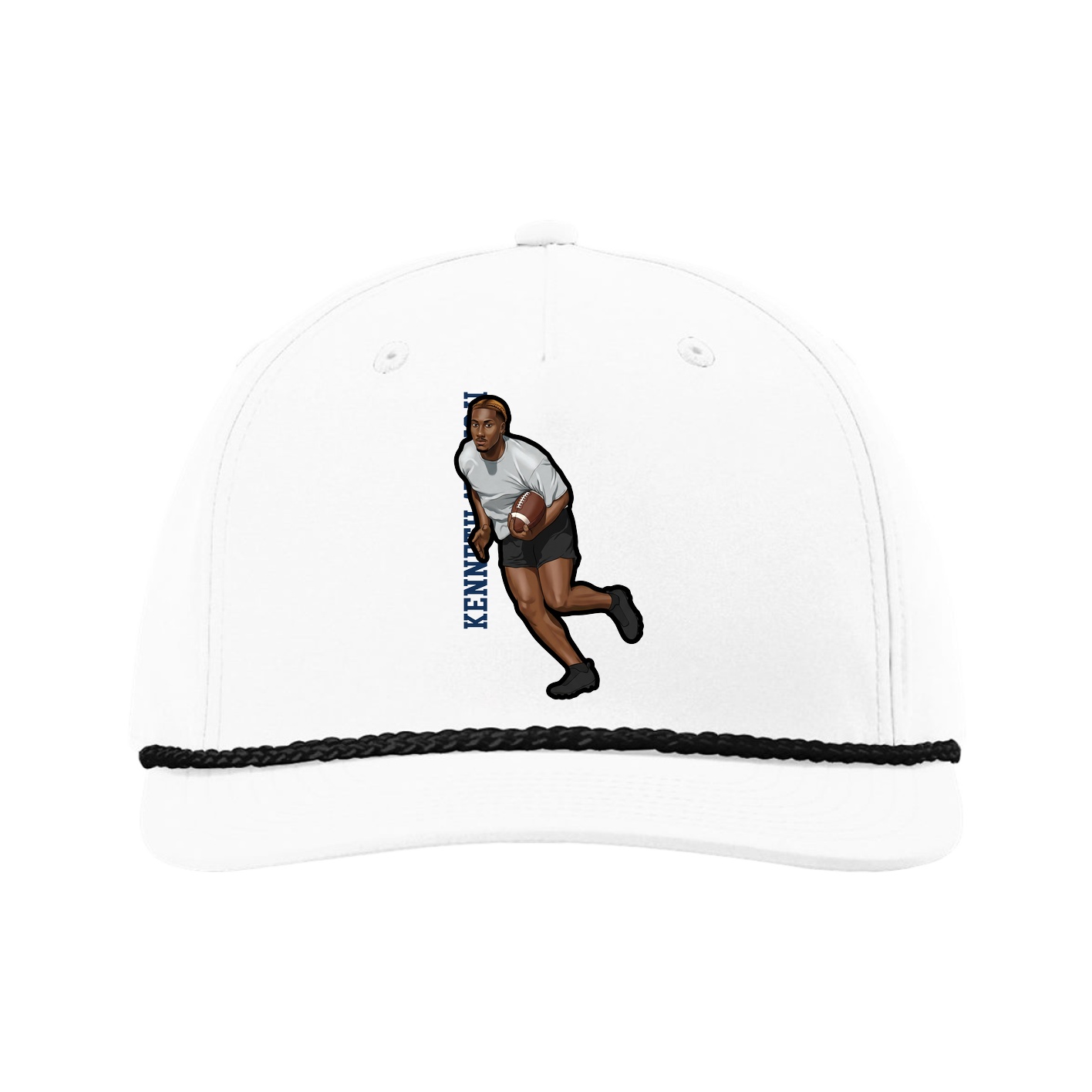 Five-Panel Classic Rope Cap — Name Vertical in White