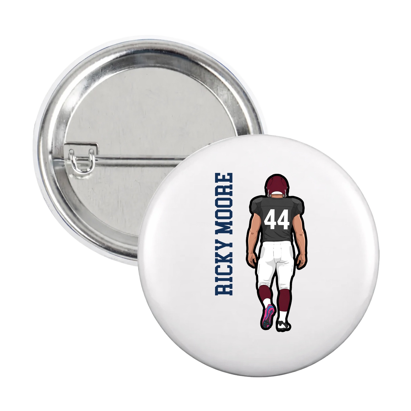 Game Day Button — Name Vertical in White