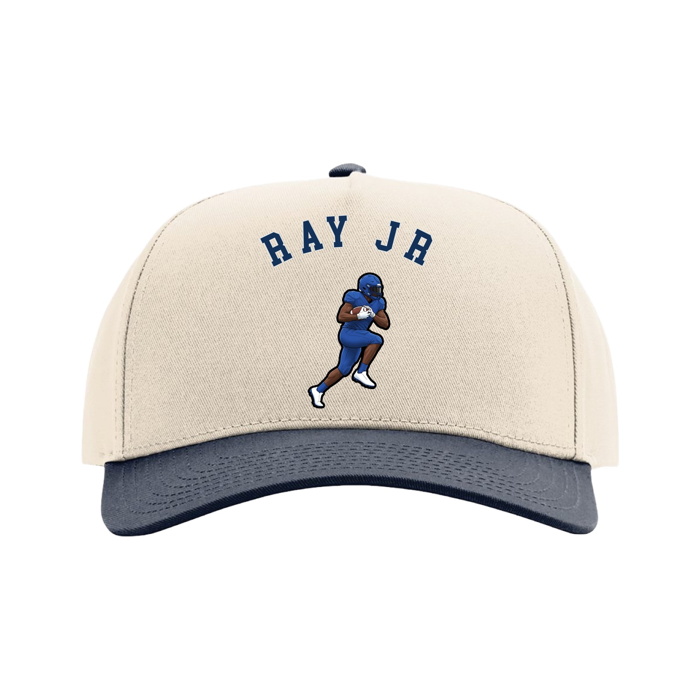 Full Fabric Five-Panel Champ Cap — Shirsey Arch in Cream/Navy