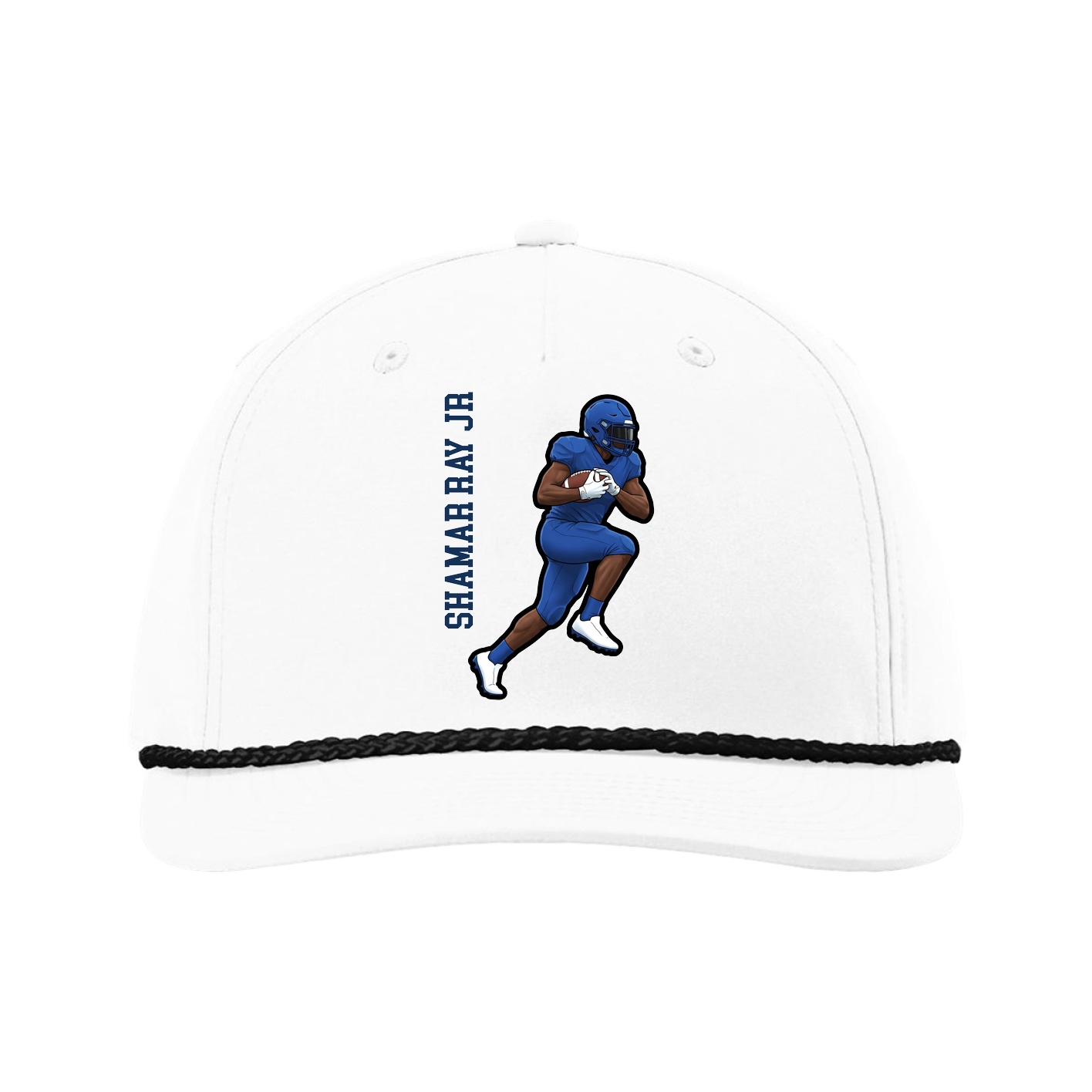 Five-Panel Classic Rope Cap — Name Vertical in White