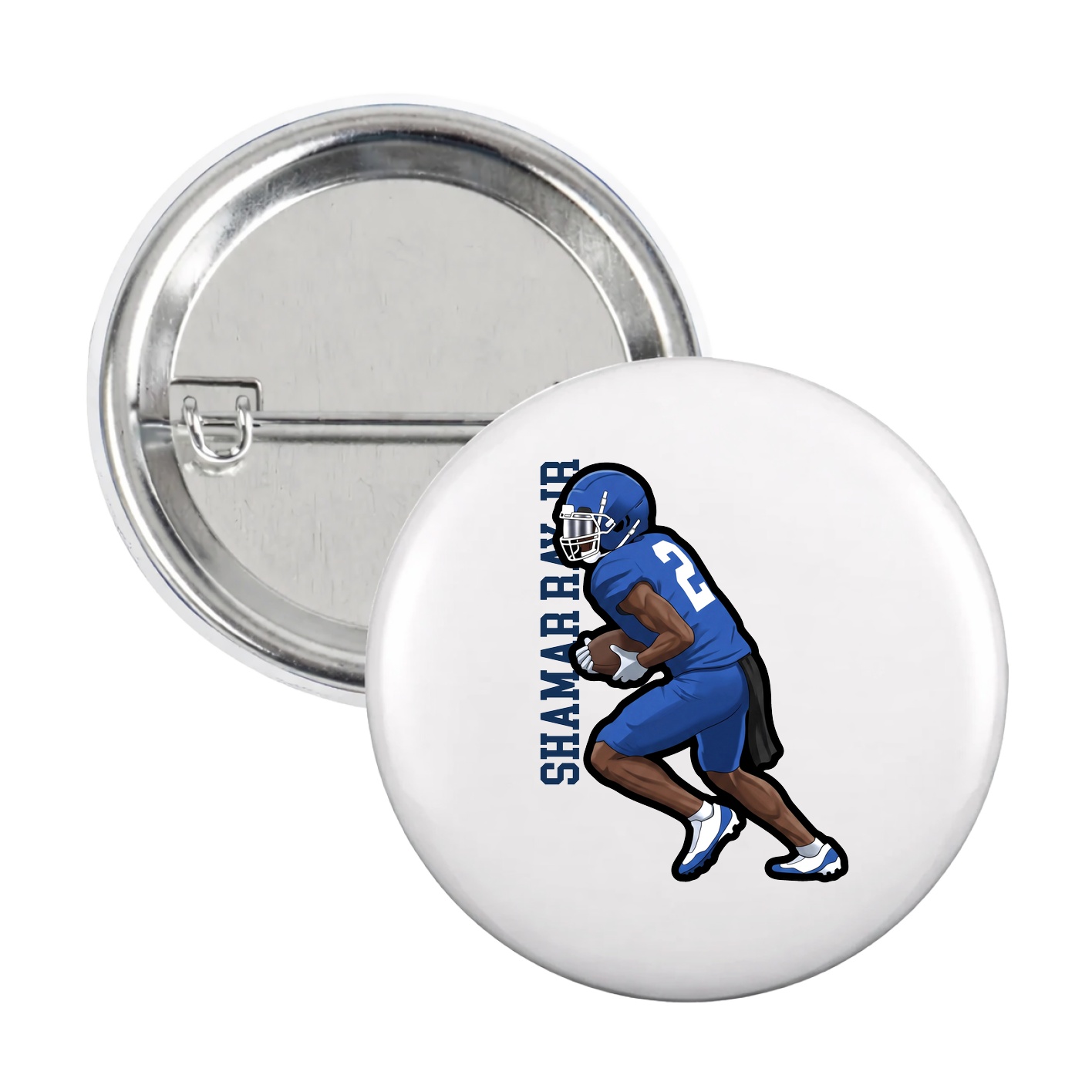 Game Day Button — Name Vertical in White